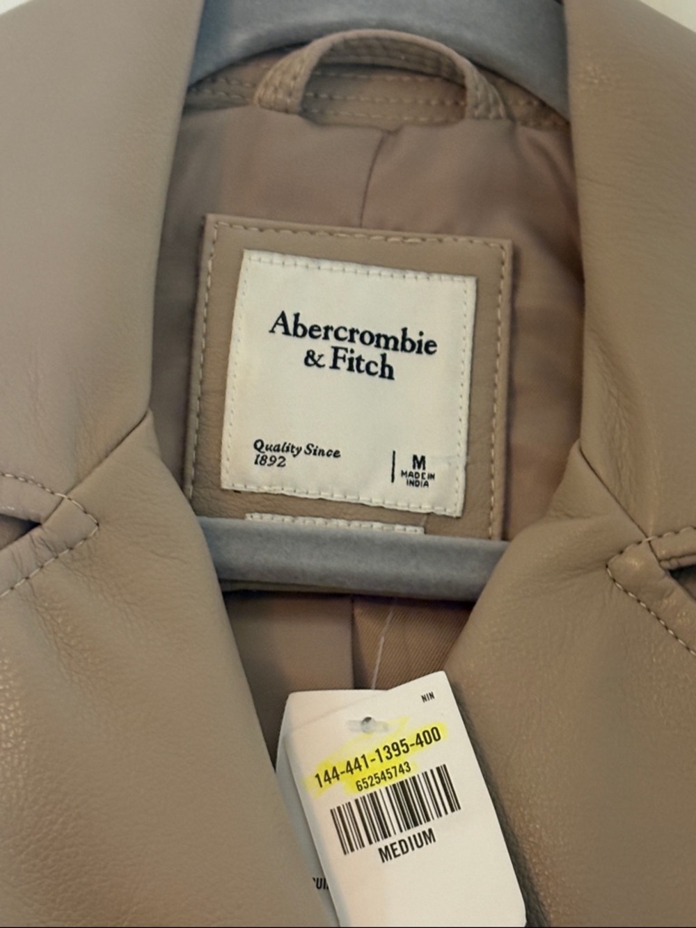 Abercrombie & Fitch Vegan Leather Moto Jacket - Taupe - Picture 3 of 10